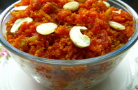 carrot halwa in a serving bowl carrot halwa in a serving bowl