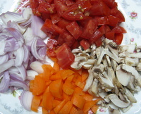 chopped tomatoes, onions, carrots and mushrooms