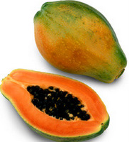 papaya sliced vertically in half
